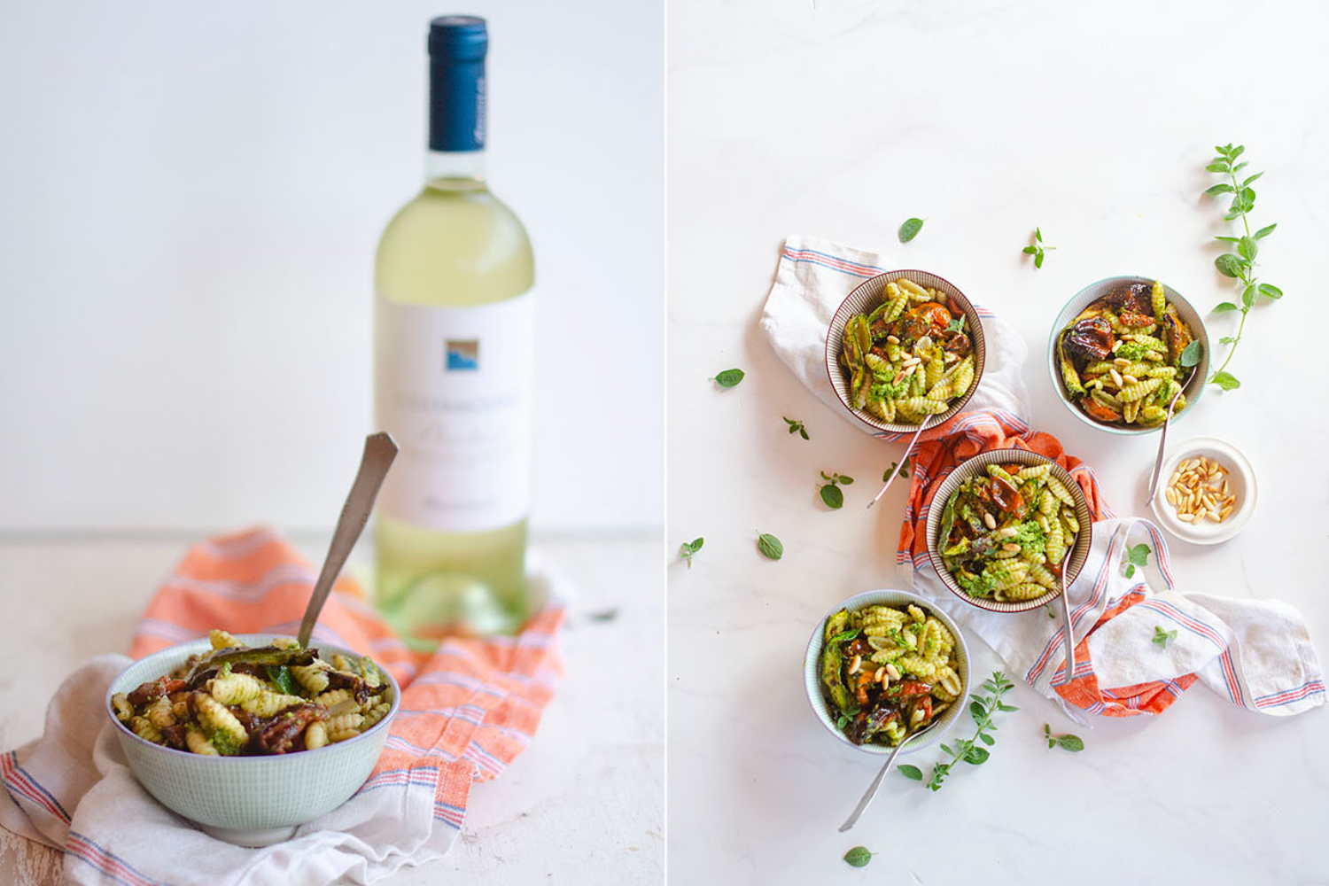 Gnocchetti sardi con pomodori, zucchine e pesto di rucola