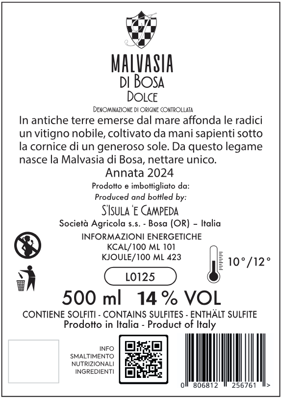 Malvasia di Bosa DOC - Cantina S'Isula 'e Campeda